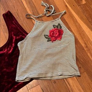 Velvet Red Crop Tank & Black White Stripped Halter